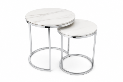 Zestaw Stolików Chrome Marble Round Duo