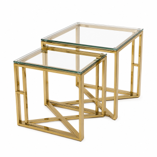 Zestaw Stolików Gold Glass Duo