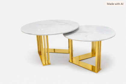 Zestaw Stolików Gold Marble Round Duo