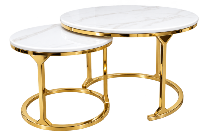 Zestaw Stolików Gold Marble Round Duo