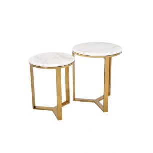 Zestaw Stolików Gold Marble Round Duo