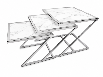 Zestaw Stolików Chrome Glass Trio
