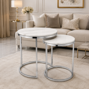 Zestaw Stolików Chrome Marble Round Duo